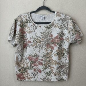 Vintage Shirt Top Womens Size Medium USA Floral Printed Cream